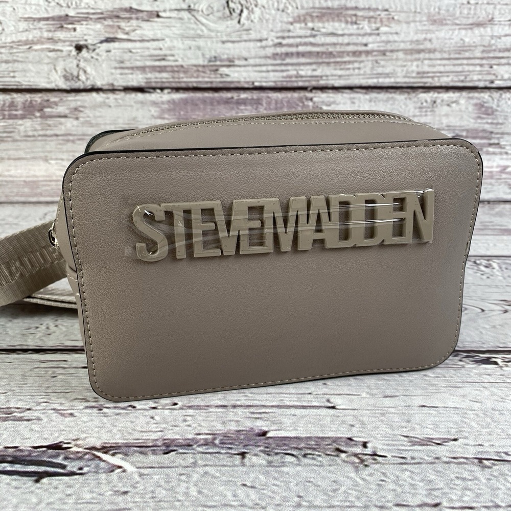 Steve Madden Fanny Pack Crossbody Bag Logo Belt with AirPod Case Mushroom - Picture 2 of 12